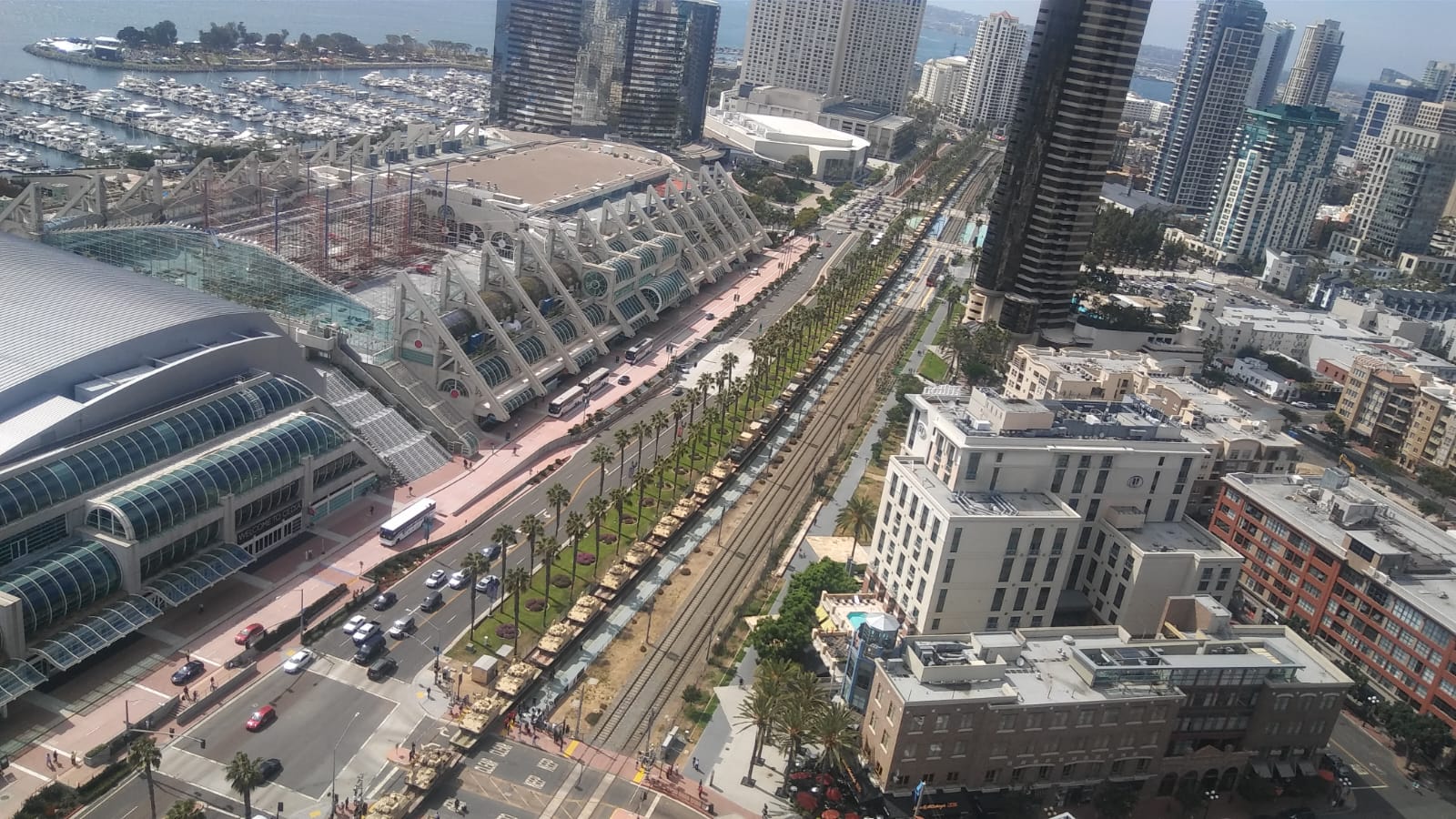 Aerial view of San Diego downtown from high-rise rooftop